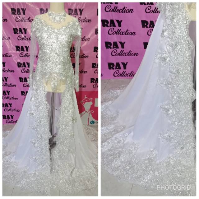 Kebaya ekor ( putih silver )/ kebaya pengantin