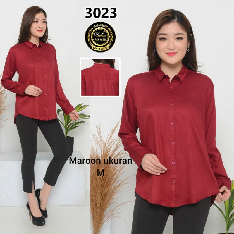 KEMEJA WANITA KATUN RAYON TWILL 30s - 3023-Maroon M