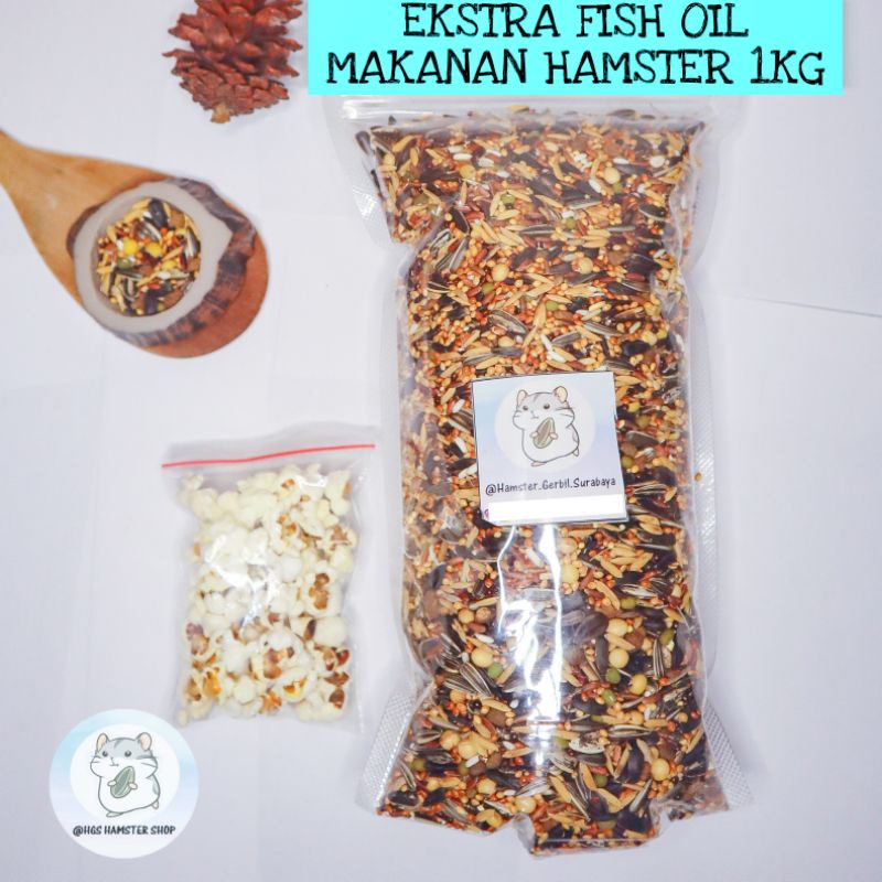 Makanan Hamster Mix 1kg, Ekstra Fish Oil | ANTI KUTU Free Popcorn by HGS