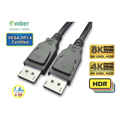 Cable / Kabel Amber DPC-418 - Display Port 1.4, 8K 60Hz 1.8M DP To DP