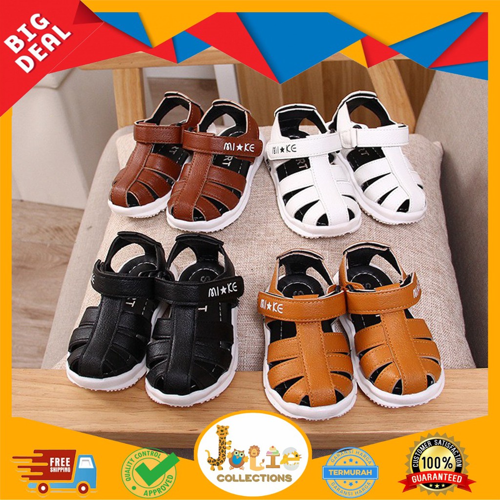 JOLIECOLLECTIONS SEPATU SANDAL  BAYI KULIT  HITAM PUTIH 