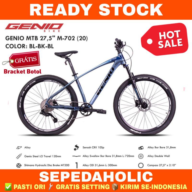 Sepeda Gunung 27.5 Inch MTB GENIO M 702 NEW Alloy 10 Speed Rem Hidrolik BY UNITED Garansi Resmi 5 Ta