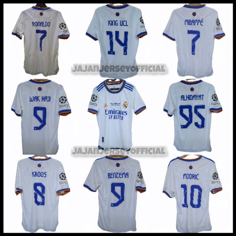 Jersey club madrid home player issue new season 2021 2022 fullpatch UCL + custome name + MDT bordir