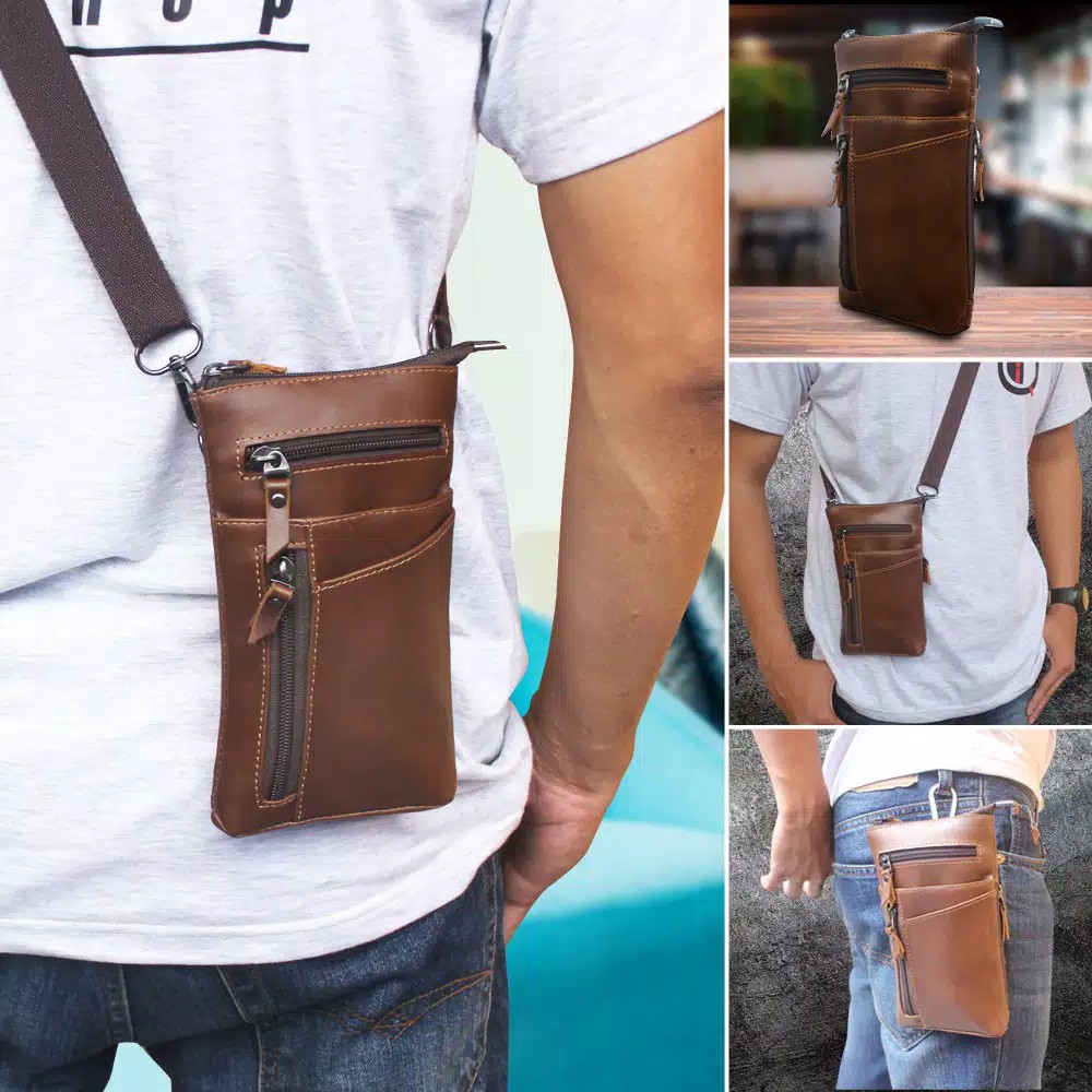 Tas selempang Kulit Asli multifungsi For Smarphone Waistbag 100% KULIT SAPI