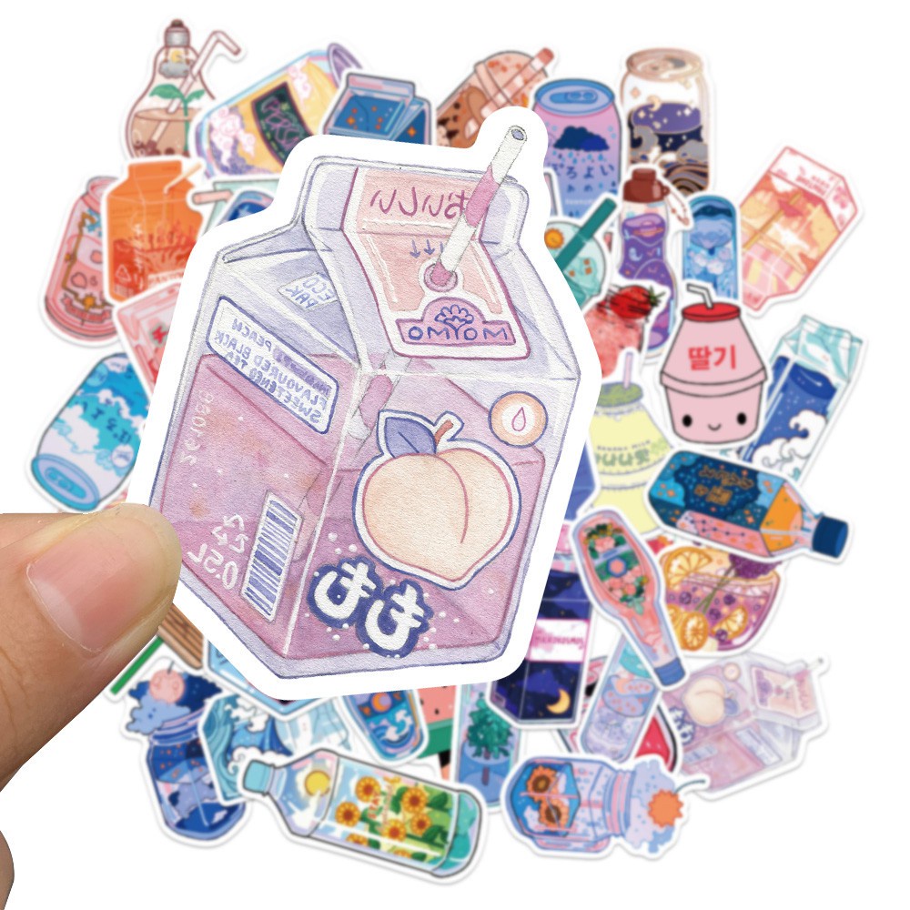 50 Pcs Stiker Motif Kartun Minuman Bahan PVC Untuk Laptop