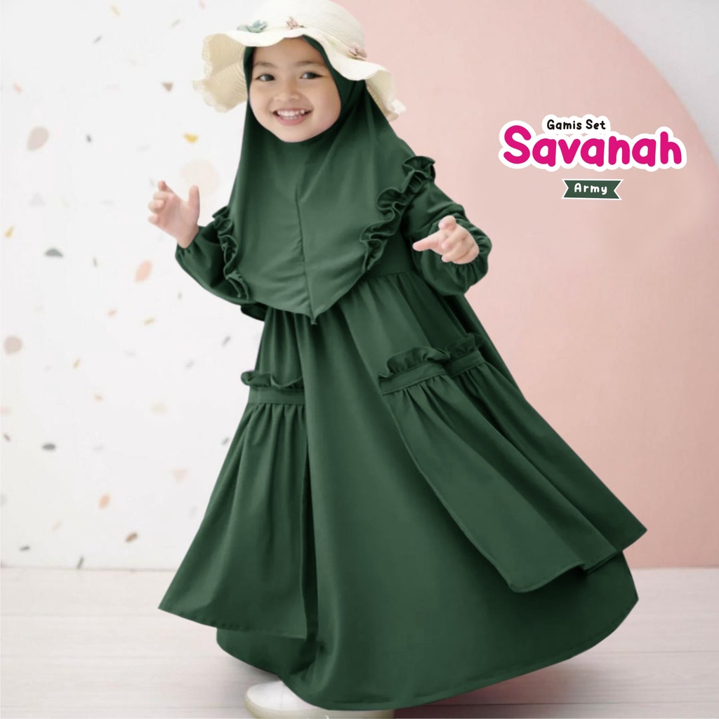 Gamis set Savanah Gamis Dan Hijab Terbaru Bahan Jersey Premium Usia 3-5 Tahun / Gamis Anak Murah Berkualitas Terbaik / Bisa Bayar Ditempat COD