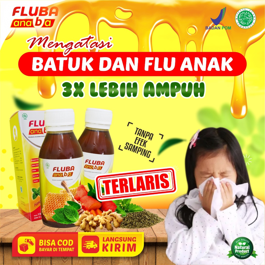 FLUBA ANABA - Madu Herbal Ampuh Atasi Batuk, Pilek, Amandel, Demam Dan Radang Tenggorokan | Madu Herbal Anak, Orang Dewasa Dan  Ibu Hamil | Original 100% BPOM Halal