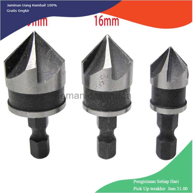 TD-DFA Taffware Mata Bor Drill Bit Countersink Carbon Steel 12 16 19mm 3 PCS