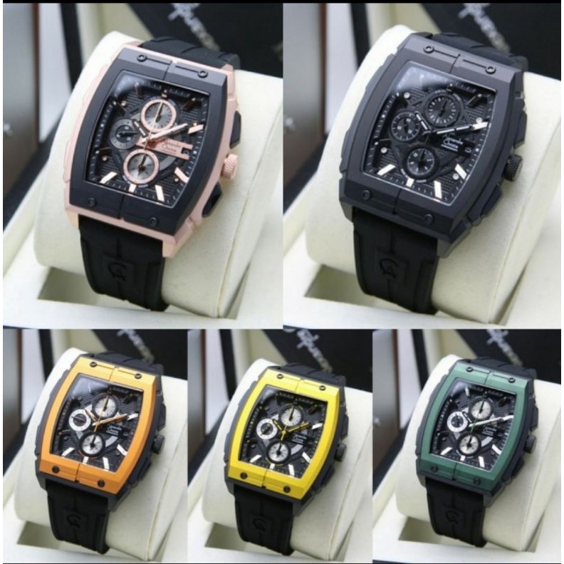 jam tangan pria original ALEXANDRE CHRISTIE AC 6598MC RUBBER BLACK YELLOW