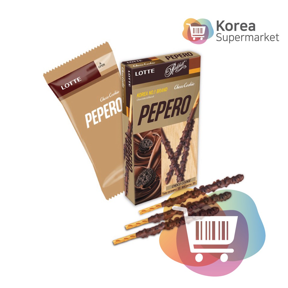 Lotte Choco Cookie Pepero 32g/Biskuit Coklat Rasa Coklat Cookies Asli Korea