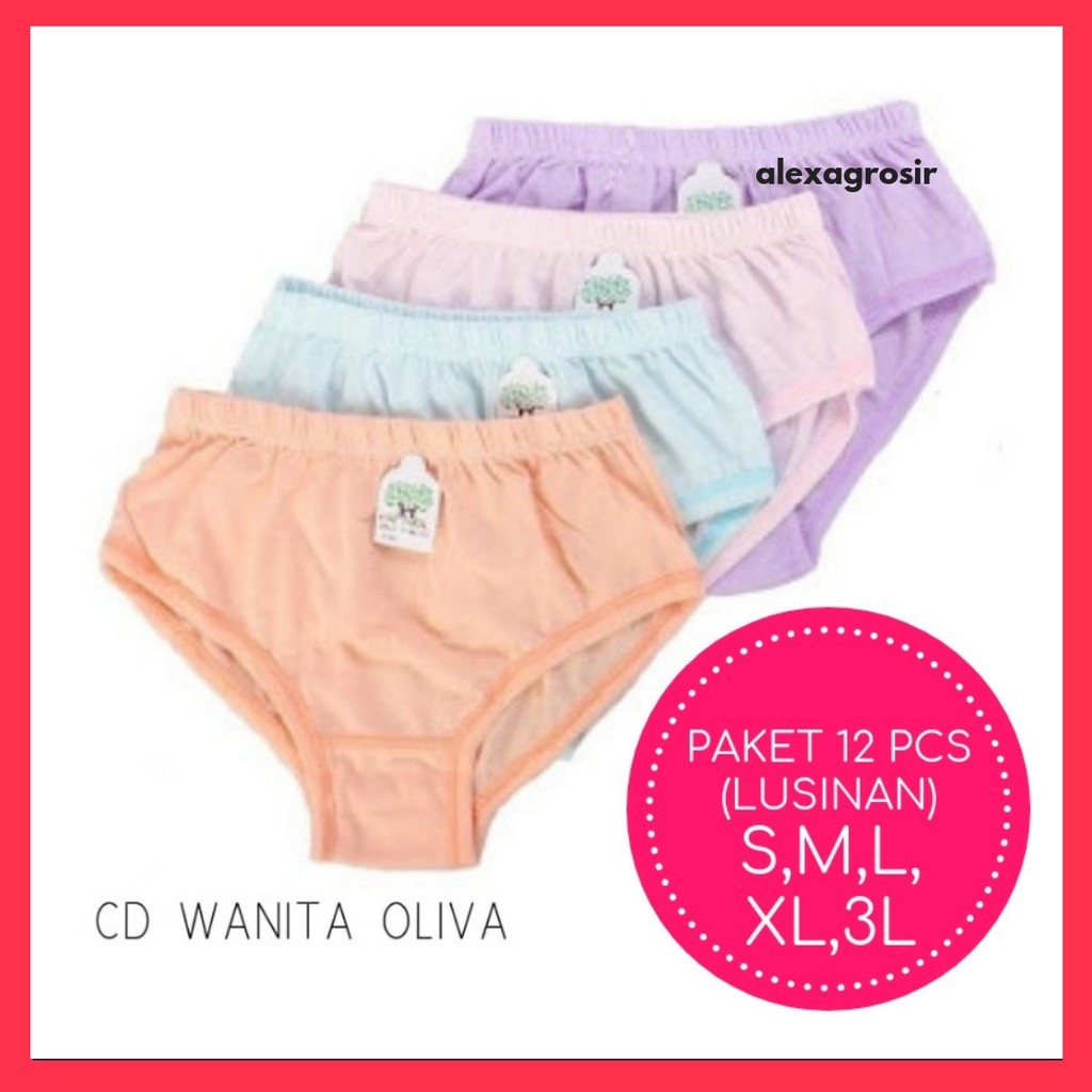 12pcs Celana Dalam CD Wanita OLIVA Lokal Bahan katun/ LINGERY size M L XL 3L 4L