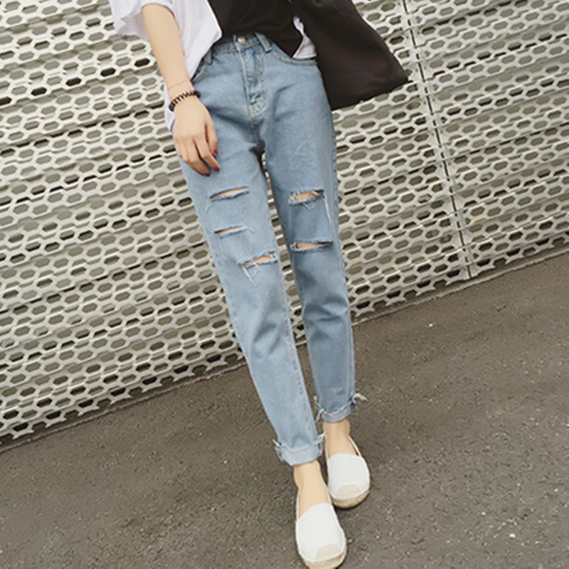 Fashion Wanita  Celana  Panjang Jeans  Korea Slim Hollow 