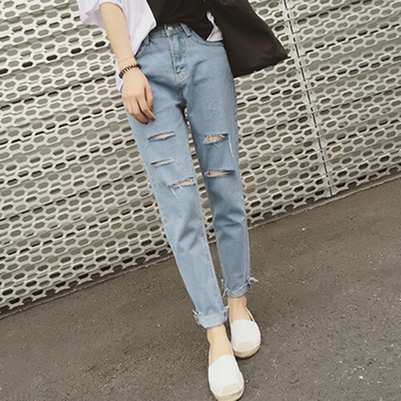 Fashion Wanita  Celana  Panjang Jeans  Korea  Slim Hollow 