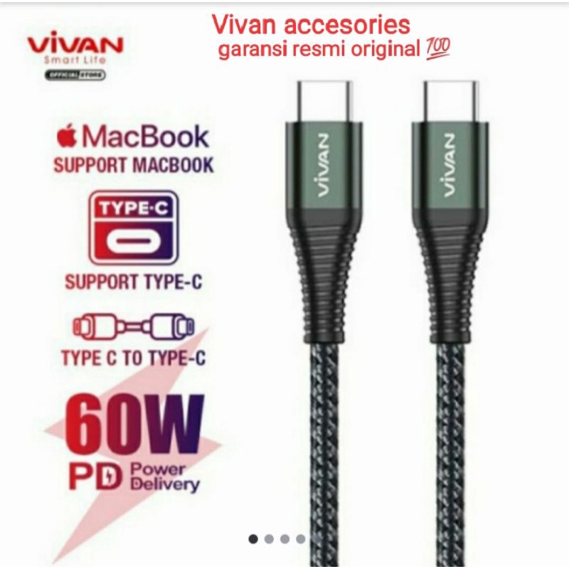 Kabel Data VIVAN KPD100S Type C to C Fast Charging Braided PD 60W 1M