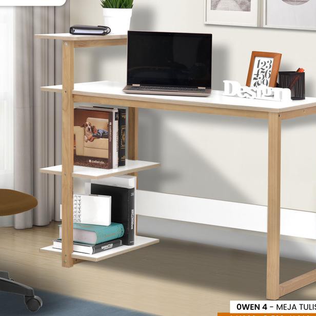 MOBELIO - OWEN 4 Meja Belajar Tulis Rak Bertingkat Minimalis