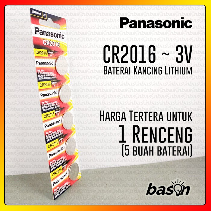 Baterai Panasonic CR2016 - Lithium Battery / Baterai Kancing isi 5 pcs