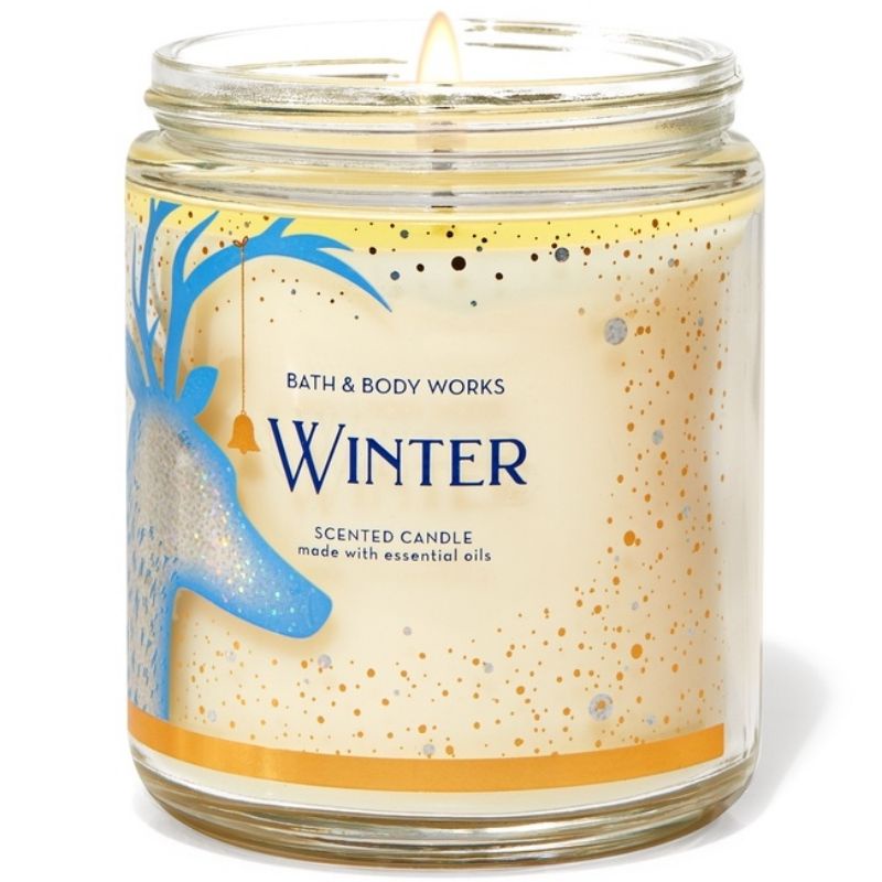 BATH &amp; BODY WORKS BBW WINTER MADE WITH ESSENTIAL OILS WHITE BARN 1 SINGLE WICK SCENTED CANDLE 198 G PENGHARUM RUANGAN