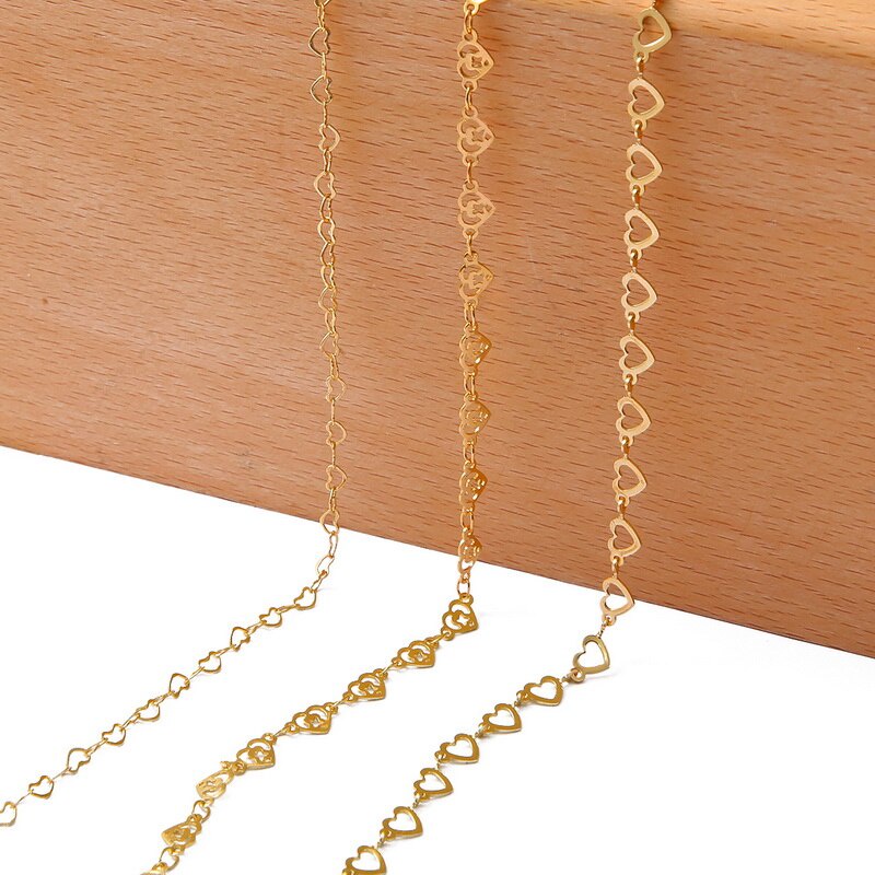 1M/Piece18K Gold Plated Heart-Shaped Chains Bulk For DIY Jewelry Findings Making Materials Handmade Supplies