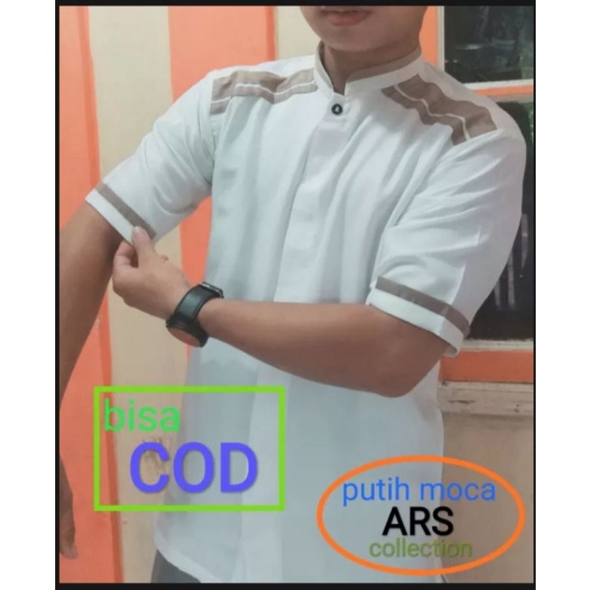 Koko pendek putih, baju koko putih kombinasi, koko murah warna putih tulang, koko murah berkualitas