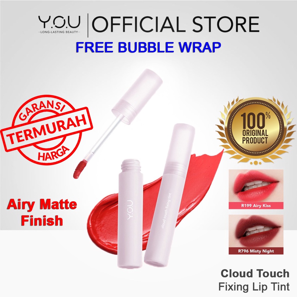 YOU Cloud Touch Fixing Lip Tint | Soft Velvet Finish Lip Stain | Korean Style Lip Tint Bibir | Melembapkan Tahan Lama