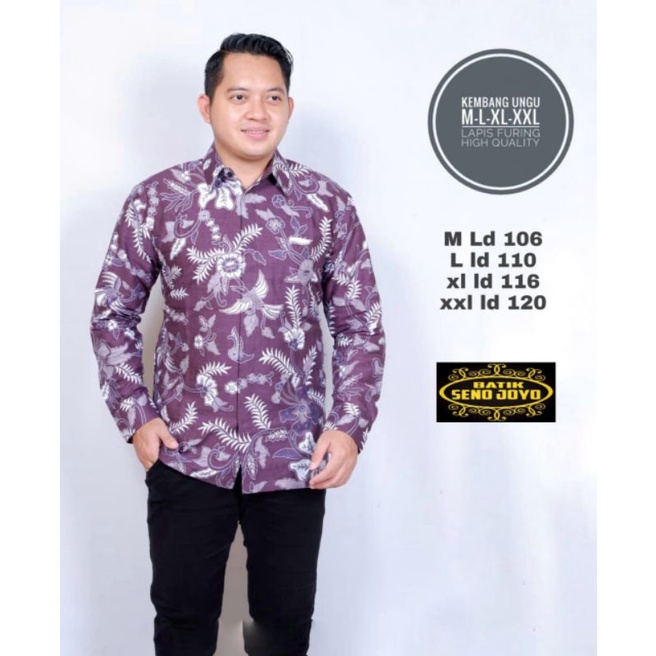 KEMEJA BATIK SOLO KEMBANG UNGU BATIK PRIA SIZE M L XL XXL