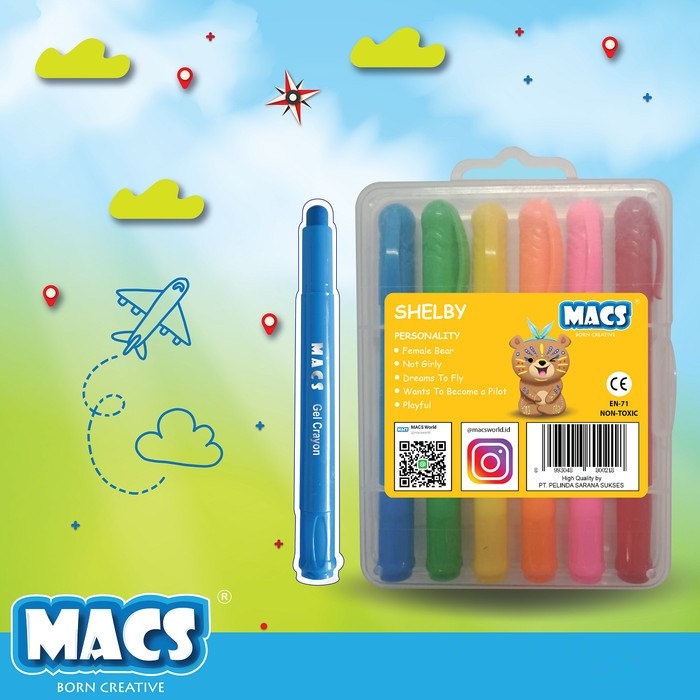 Krayon MACS Silky Gel Crayon 6 Color/ Warna