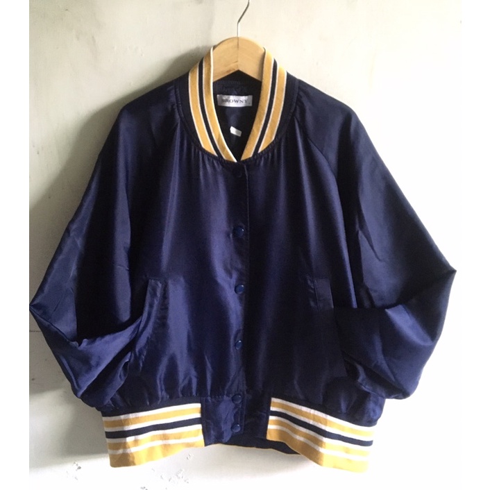 JAKET BOMBER VARSITY BROWNY NAVY