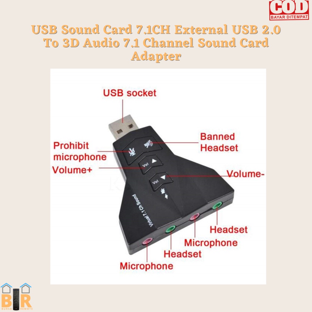 USB Sound Card 7.1CH External USB 2.0 To 3D Audio 7.1 / Channel Sound Card Adapter untuk Laptop PC USB