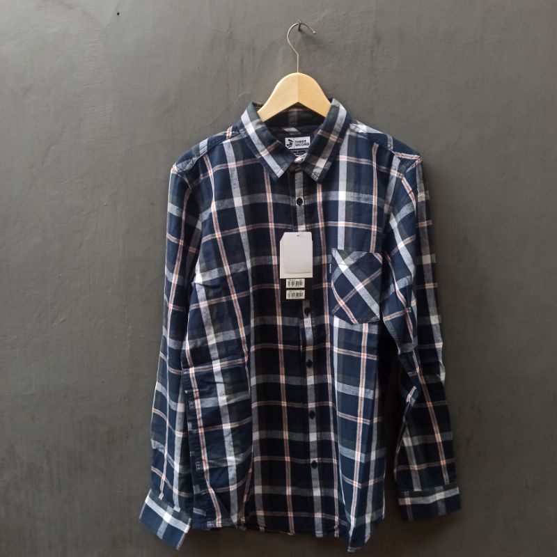 KEMEJA 3SECOND WARNA BIRU STRIPE ABU HITAM DAN MERAH