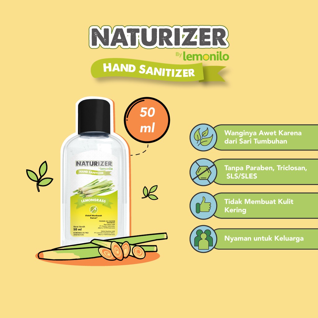 Lemonilo Hand Sanitizer Naturizer Peppermint &amp; Lavender 30 ml &amp; Lemongrass 50ml BISA COD | INSTANT | SAMEDAY