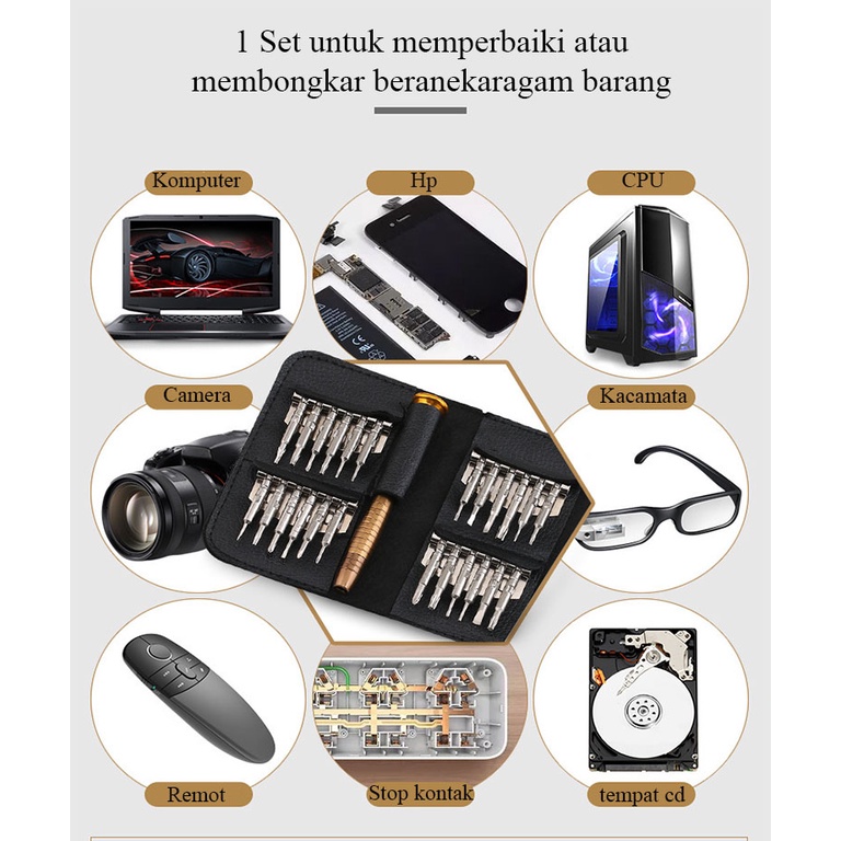 Tool Set Obeng Kunci Reparasi HP/Smartphone/Laptop/Kacamata/Obeng Set 25 in 1 Multifungsi