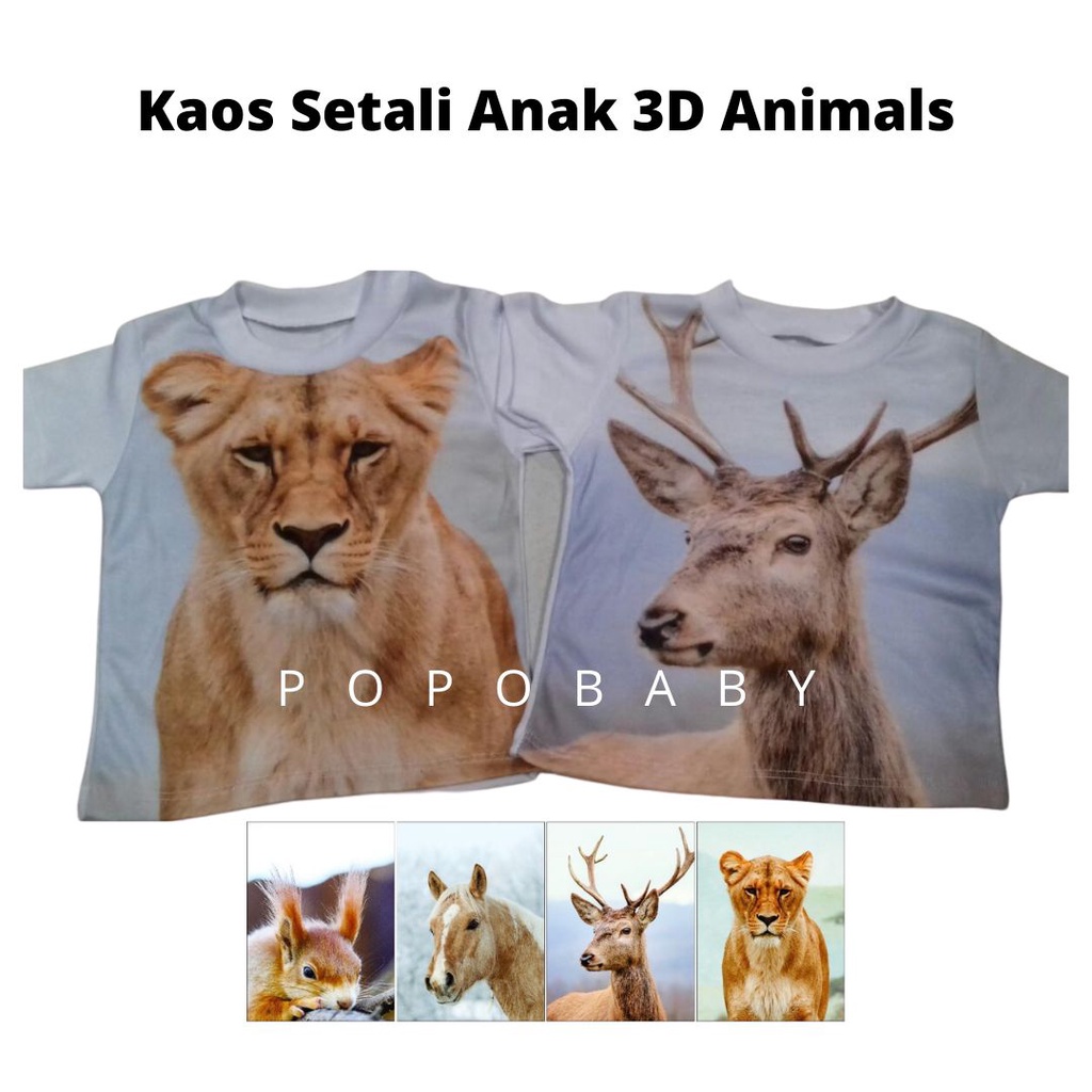 SALE! BISA COD KAOS SETALI / OBLONG HARIAN ANAK PEREMPUAN/ LAKI 3D ANIMALS MURAH