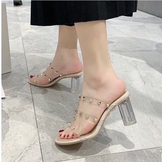 Sandal High Heels Perempuan Import Kekinian Sendal Hak Tinggi Wanita Elegant Pesta Perempuan Formal Sandal Hak Kaca SH-015