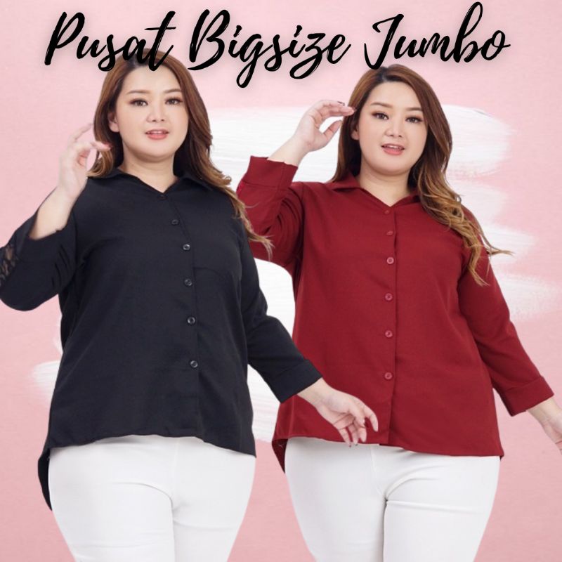 LD 120 - Atasan Bigsize Blouse Jumbo Wanita Kombi Brukat 020 be