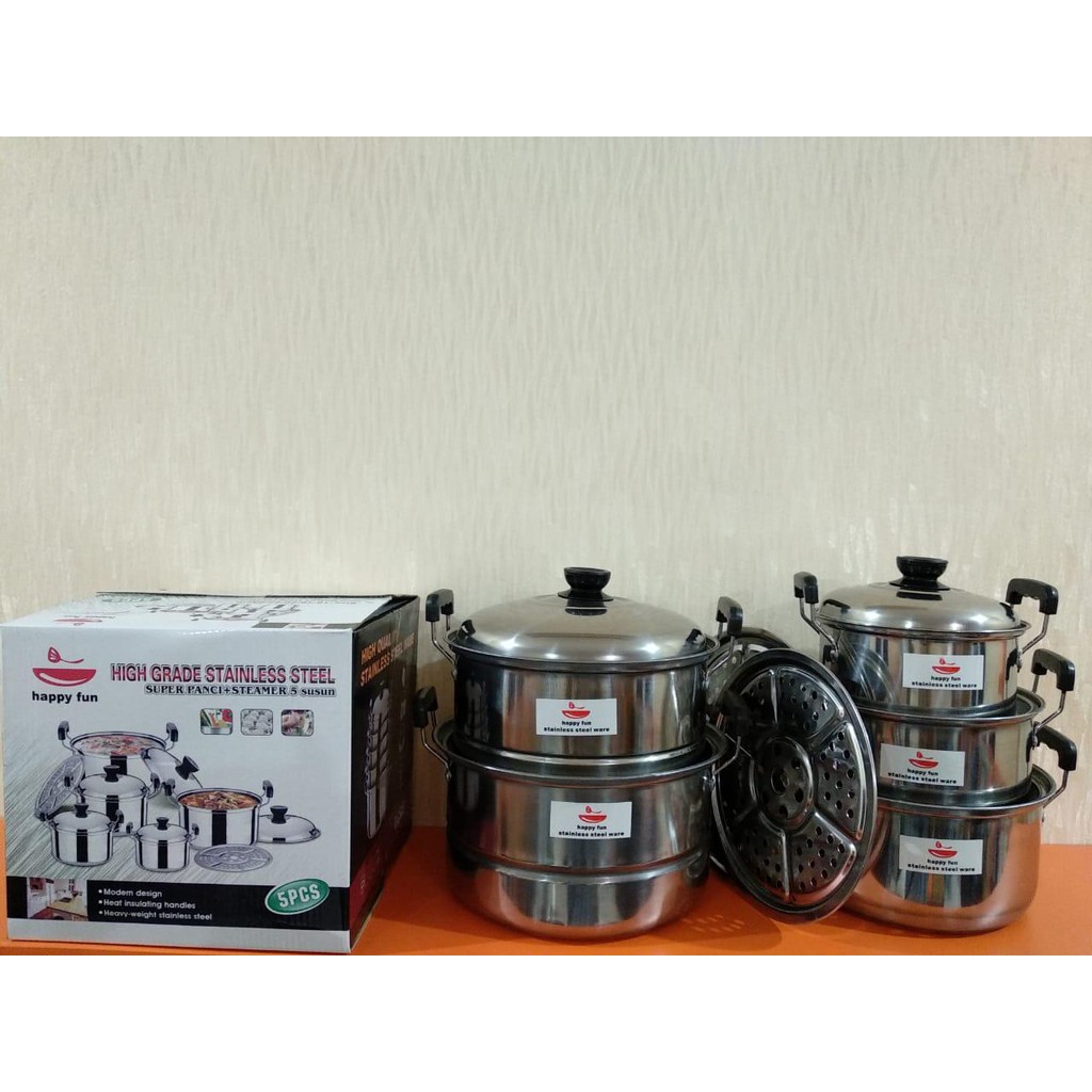 PANCI SET TUTUP STEANLESS + STEAMER / PANCI SUSUN 5 + STEAMER STAINLESS STEEL