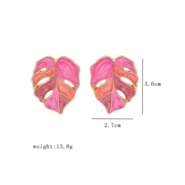 LRC Anting Tusuk Fashion Lahua Drop Oil Leaf Alloy Earrings K43592