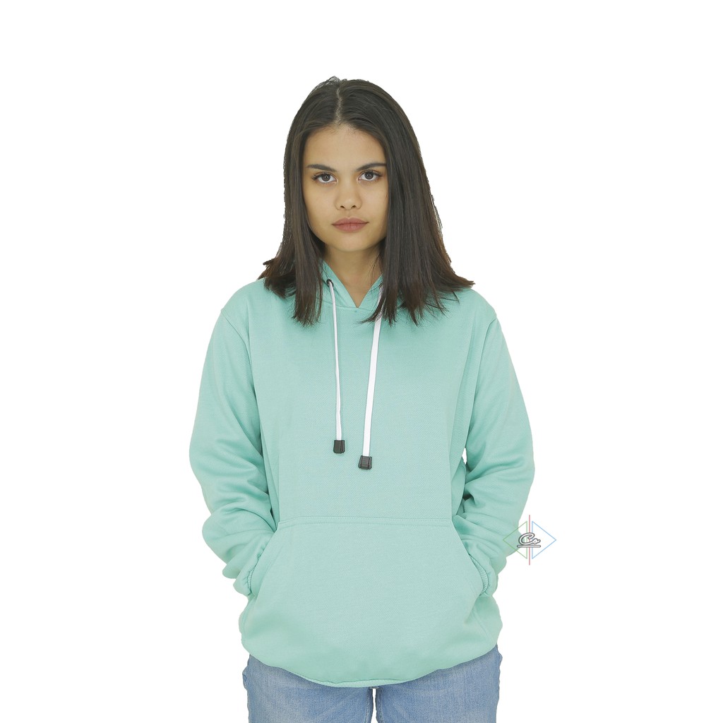 Jaket Hoodie Jumper Polos Hijau Mint Fleece Wanita Premium Quality
