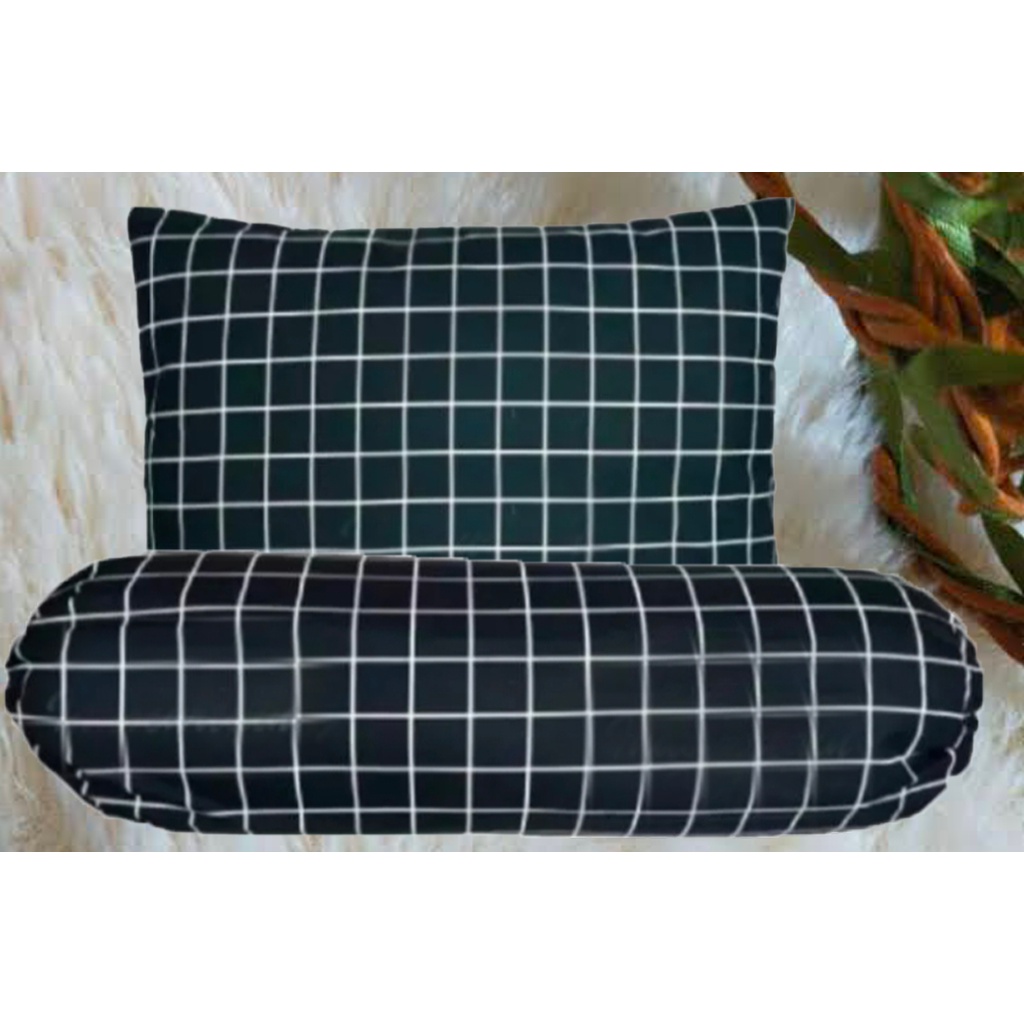 Sarung Bantal Tidur Motif Kotak Aesthetic Hitam Premium