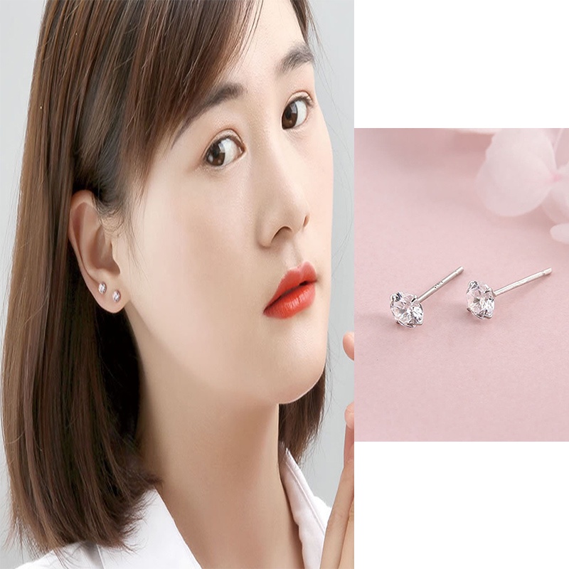 1 Pasang 3mm Mini S925 Sederhana Sterling Silver Wanita Piercing Stud Earrings