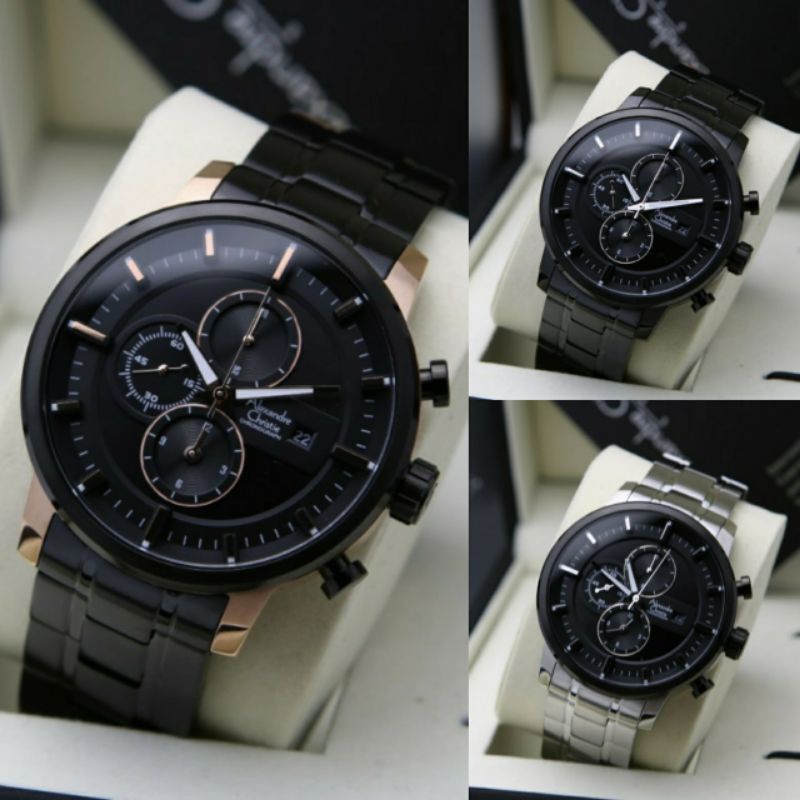 ALEXANDRE CHRISTIE 6323 AC 6323MC AC6323 PRIA ORIGINAL STAINLESS STEEL FULL BLACK HITAM ROSEGOLD