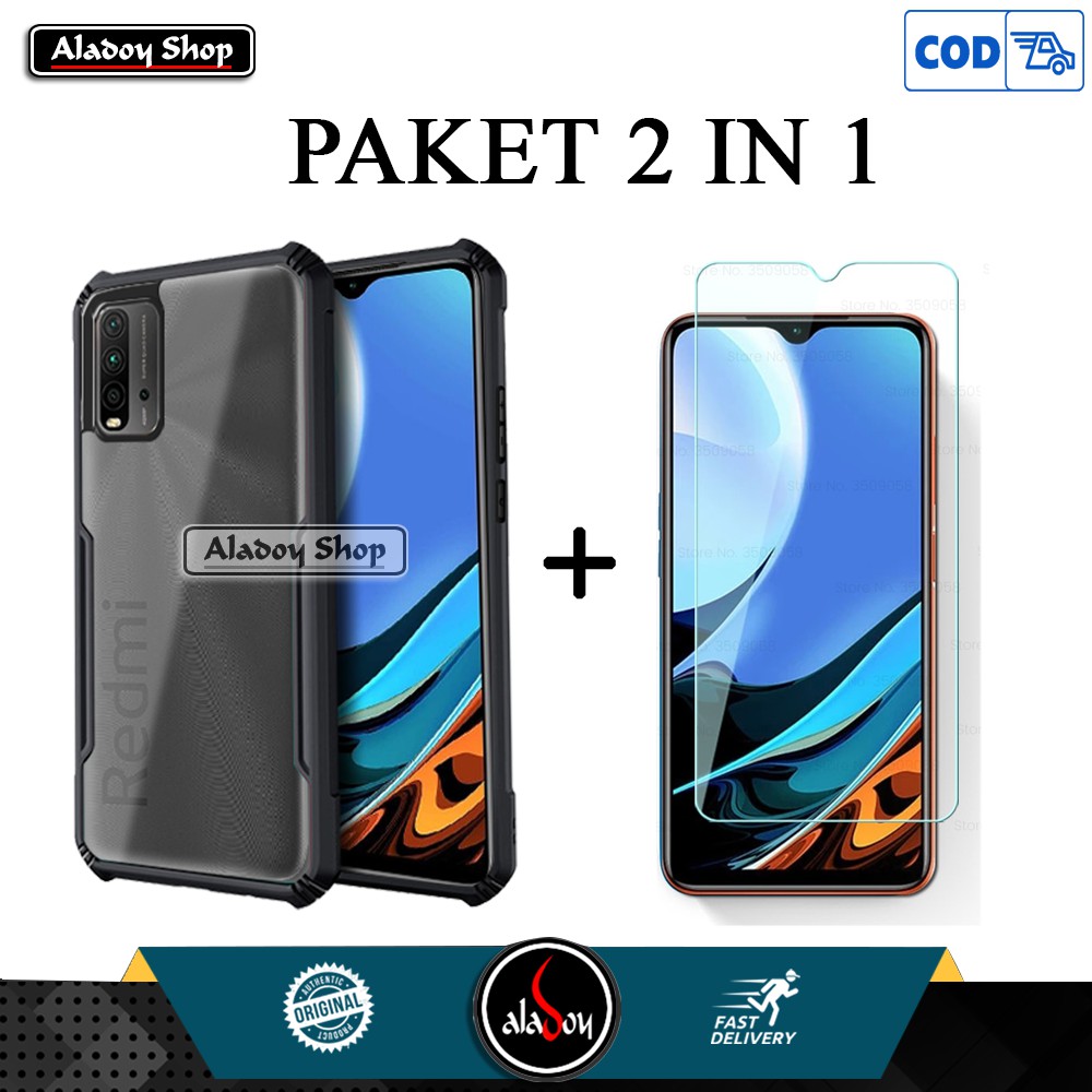 Case Xiaomi Redmi 9T 2021 New Casing Transparent + Tempered Glass Full Layar