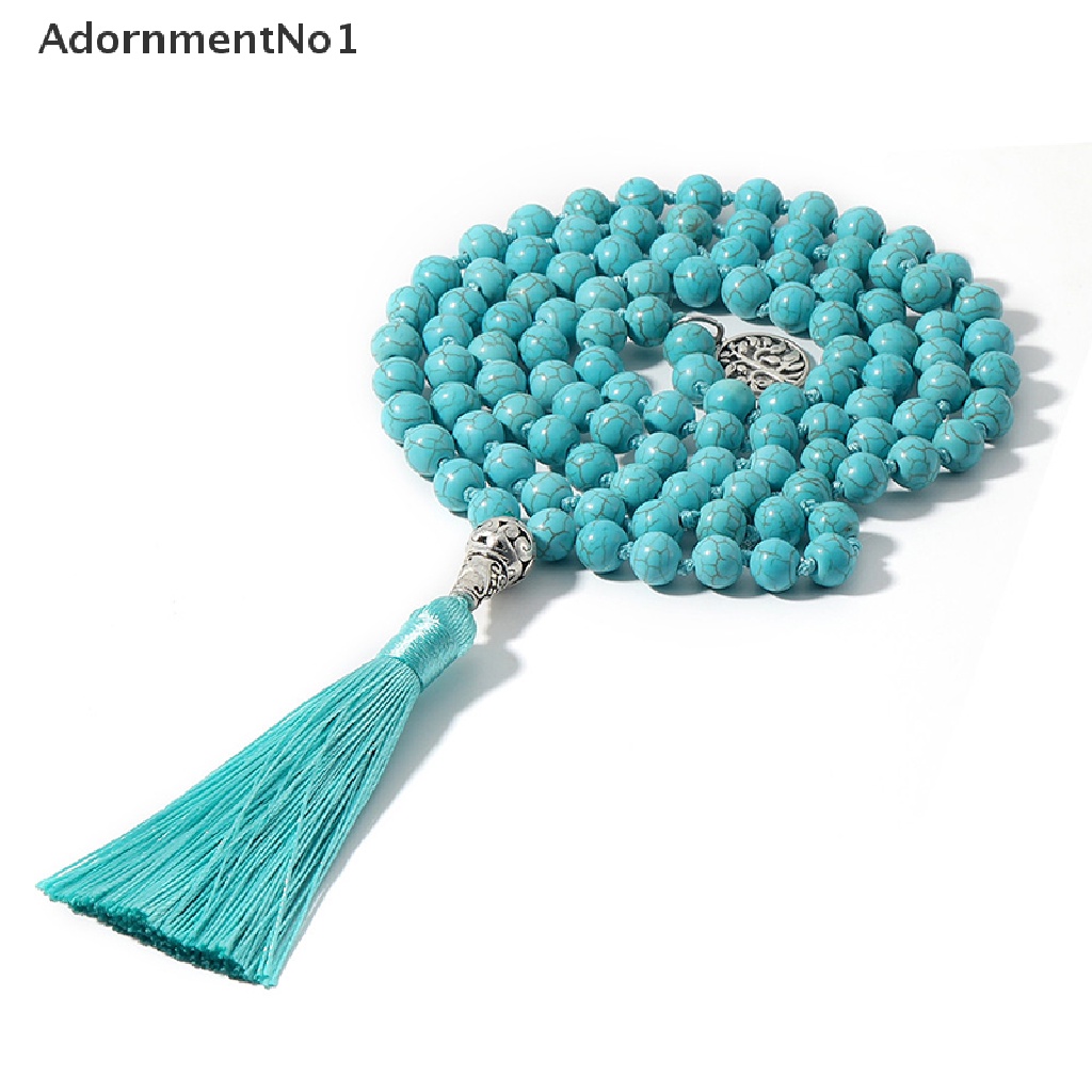 (AdornmentNo1) Kalung 108 Manik-Manik Batu Turquoise 8mm Untuk Yoga / Meditasi