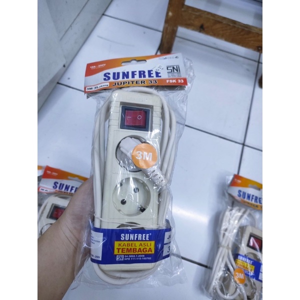 Stop kontak Merk Sunfree 3meter/sunfree SNI/colokan multifungsi