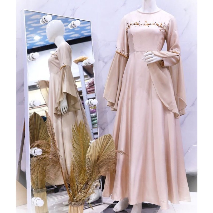 SERUNI GAUN lengan terompet ceruty variasi payet mewah / baju pesta remaja / prewedding / wisuda / gamis kondangan / couple / tersedia ukuran kecil hingga jumbo