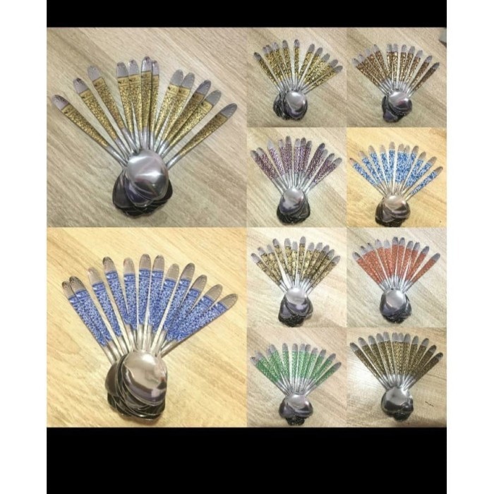 Sendok Makan Motif Batik Stainless Tebal / spoon batik stainless steel  Warna: -Biru -Hijau -Merah -