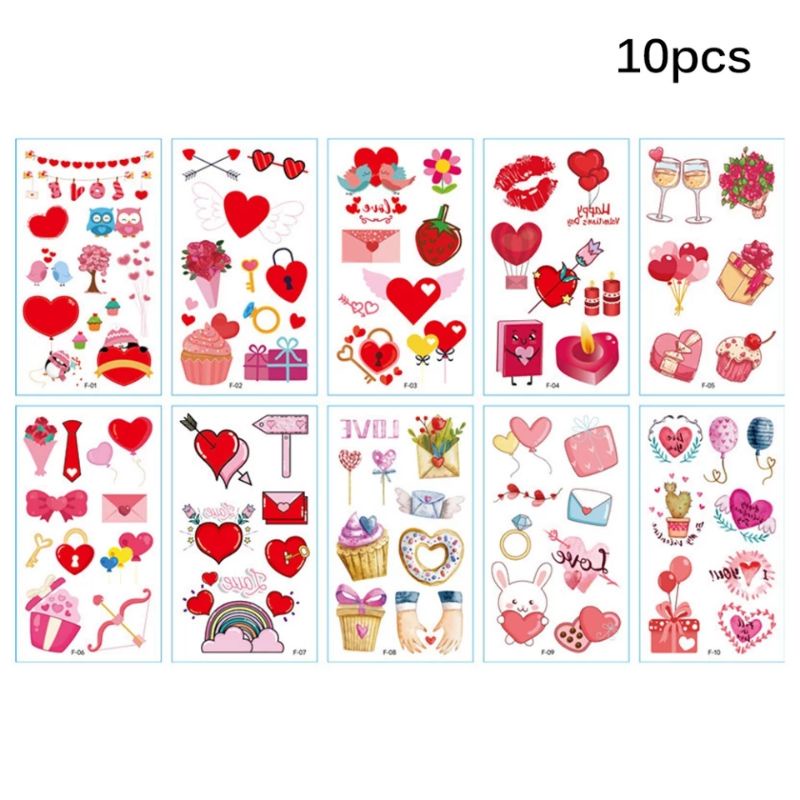 10 Pcs Temporary Tattoo Valentine Day / 10Pcs Temporer Tato Kasih Sayang Tatto Love