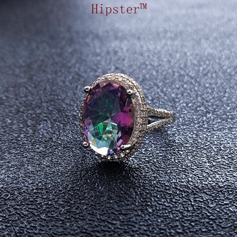 Hot Sale Fashionable Elegant Inlaid Color Rhinestone Couple Ring