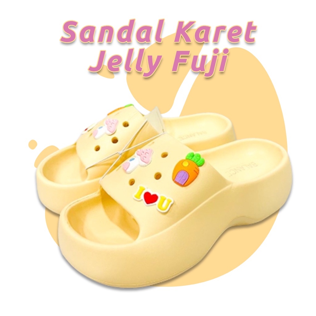 Sandal Jibbitz Jelly Fuji Wanita Terbaru ( Soft Color ) Sendal Sandal Viral Karet Wedges Import Impo