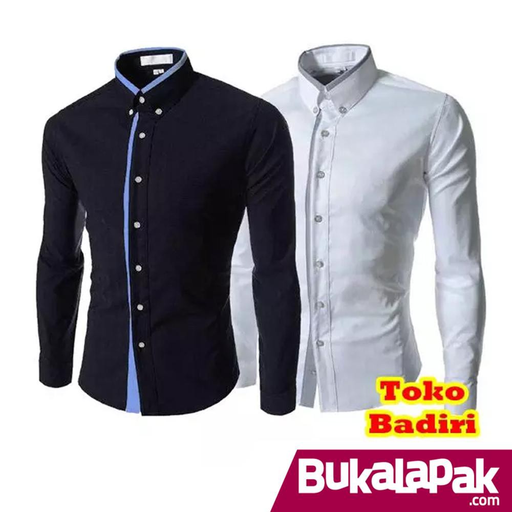 BAJU KEMEJA PUTIH DAN HITAM PRIA   COWOK LENGAN PANJANG PUTIH   KEMEJA KERJA PRIA PUTIH POLOS MODEL