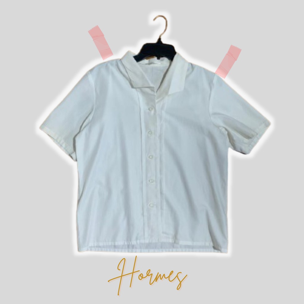 puzzle2 Kemeja putih cewek motif garis2 memanjang ke bawah pakaian wanita hormes